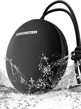 Monster Round One 15W Bluetooth Speaker, IPX8 Shower Speaker, Black, NEW SEALED